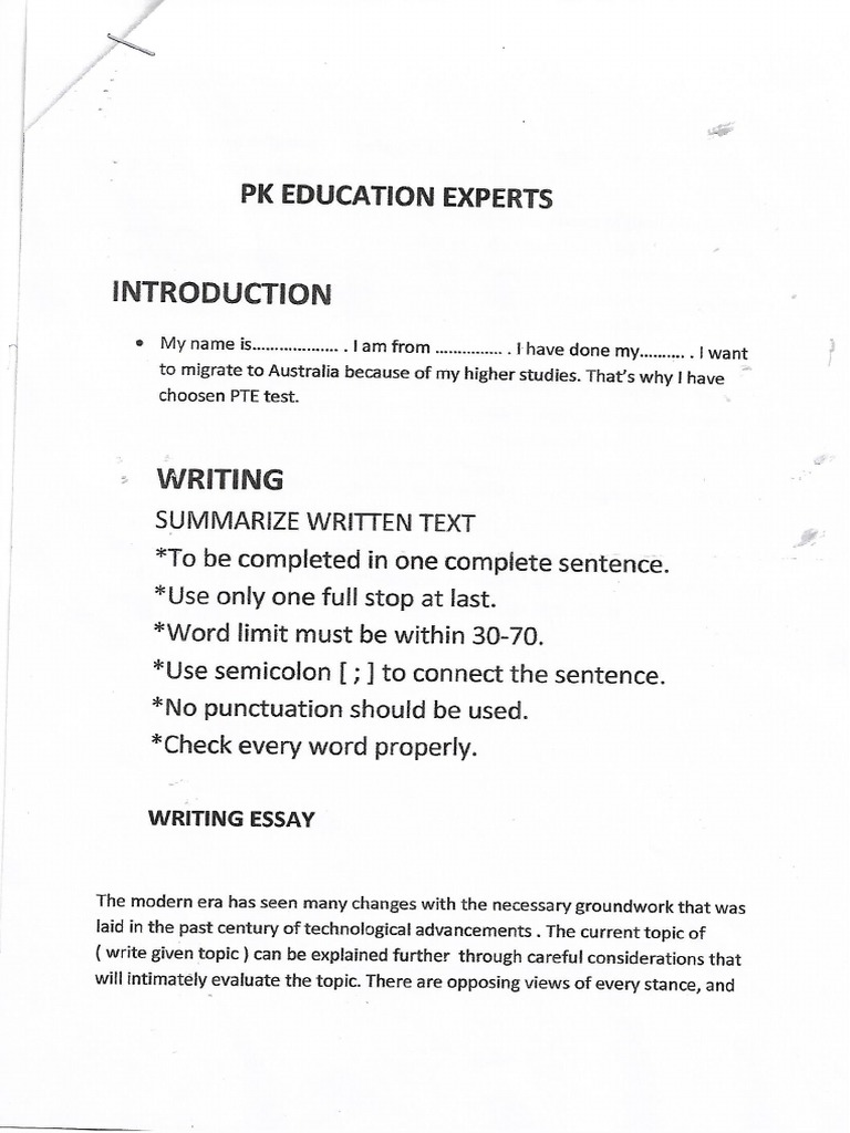 Writing Template Pte1 PDF | PDF