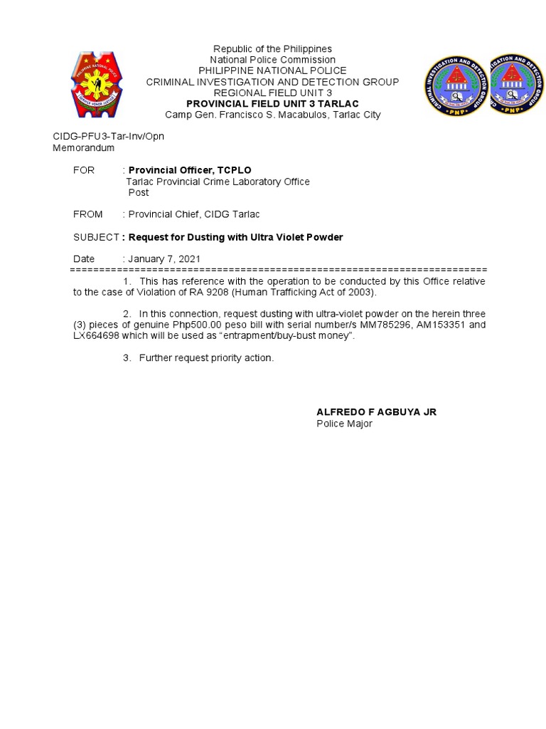 Request For Dusting With Ultra Violet | PDF