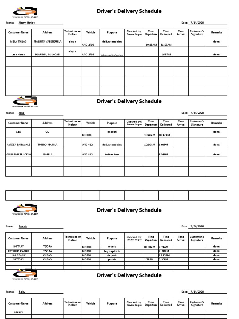 Driver S Logbook Pdf Transport Business