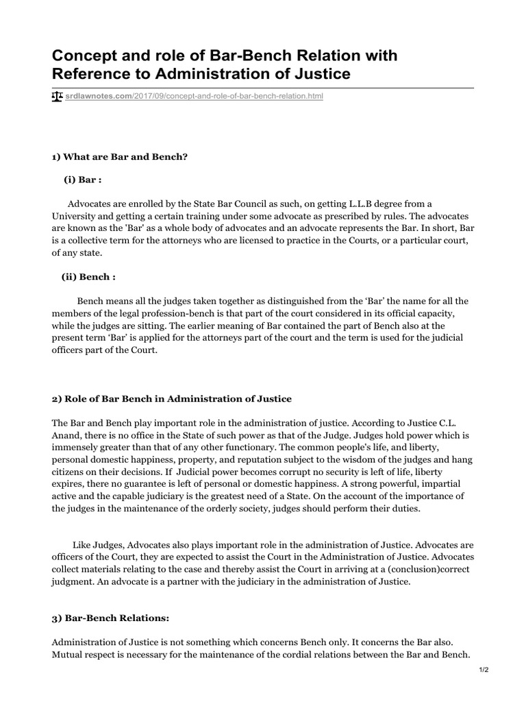 Concept and Role of BarBench Relation With Reference To Administration