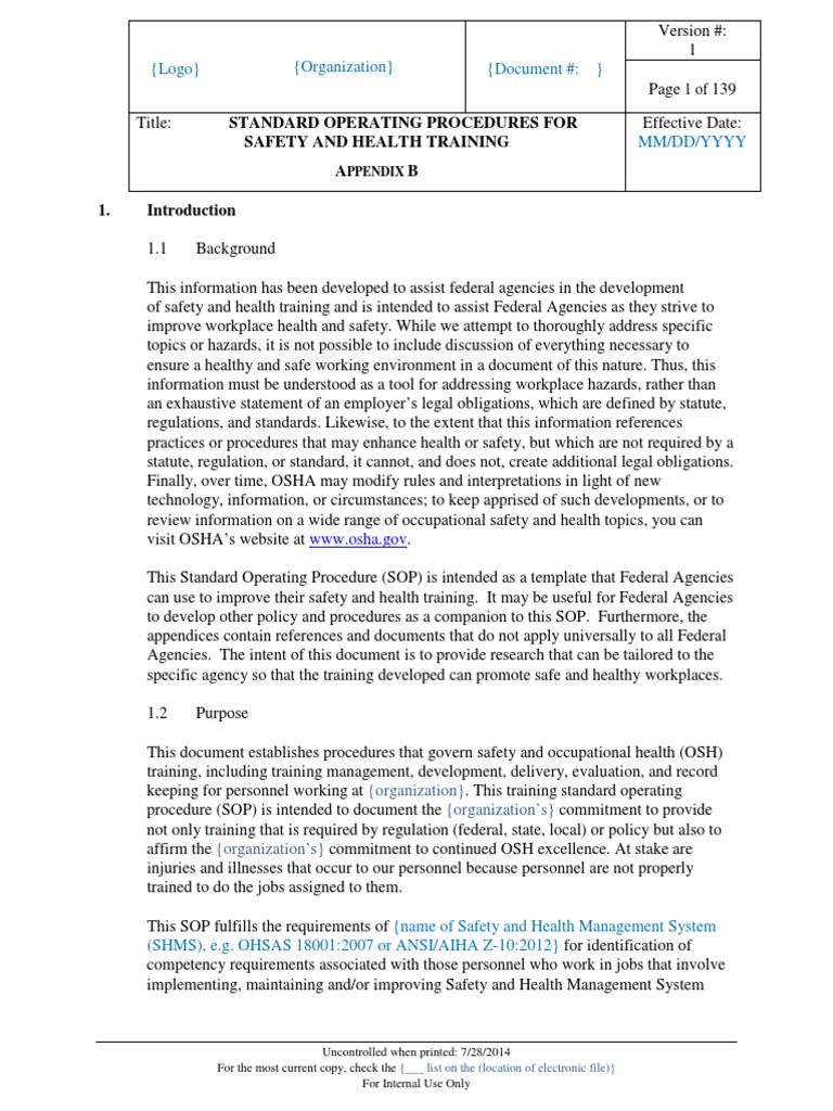 Standard Operating Procedures | PDF | Occupational Safety And Health ...