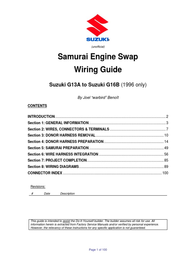 Suzuki Samurai G13 To G13B Engine Swap Wiring Guide 1996 Only. | PDF ...