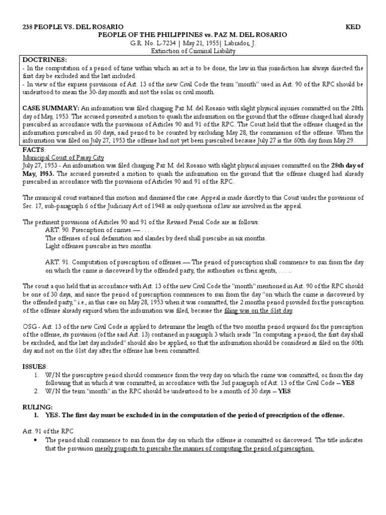238 People v. Del Rosario PDF Statute Of Limitations Defamation