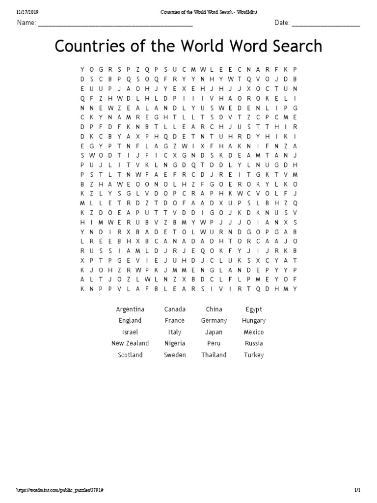 Countries of The World Word Search - WordMint | PDF