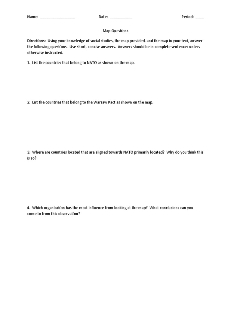 Cold War Map Activity PDF