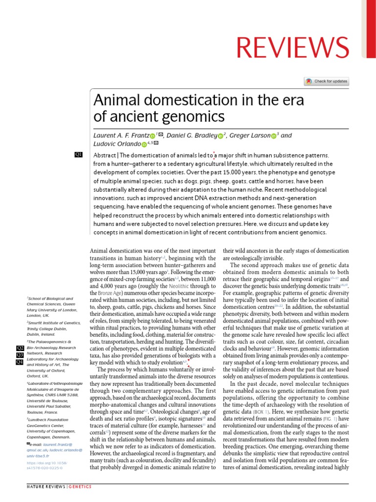 Reviews: Animal Domestication in The Era of Ancient Genomics | PDF ...