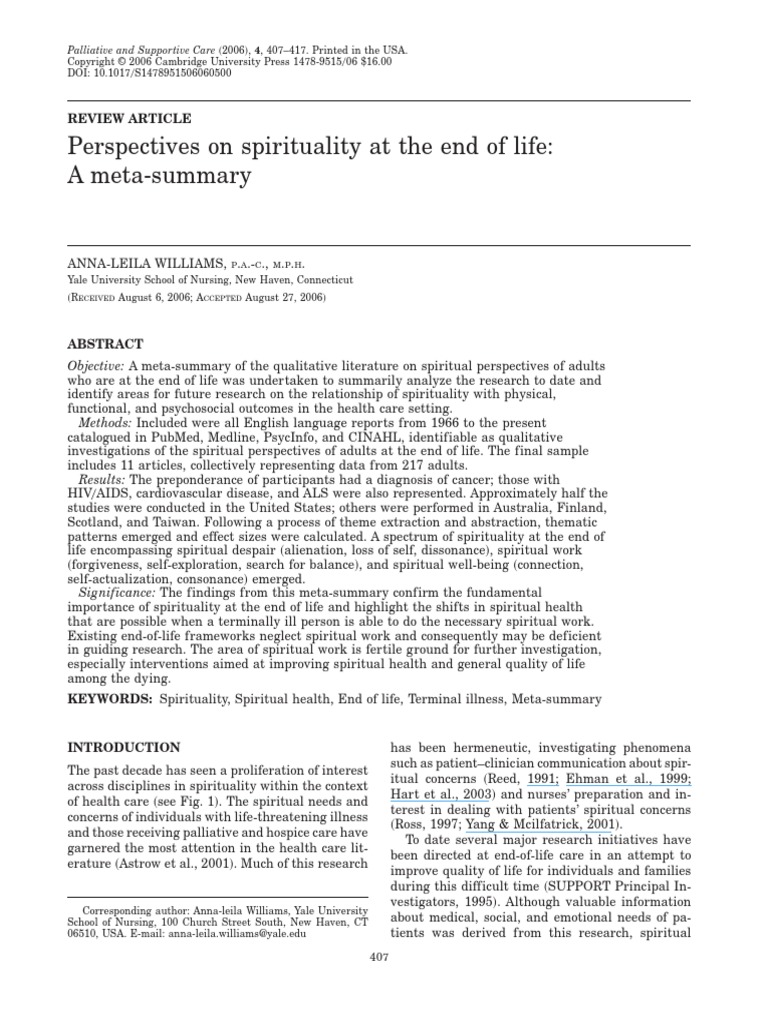 Perspectives On Spirituality at The End PDF | PDF | End Of Life Care ...
