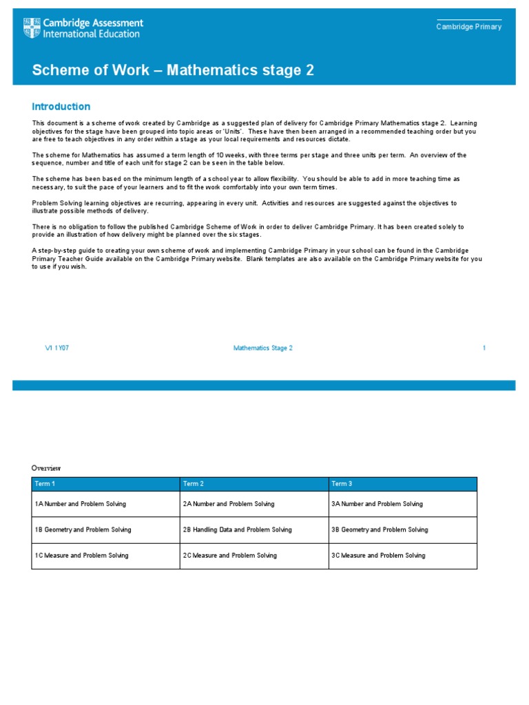 Scheme of Work - Mathematics Stage 2: Cambridge Primary | PDF | Shape ...