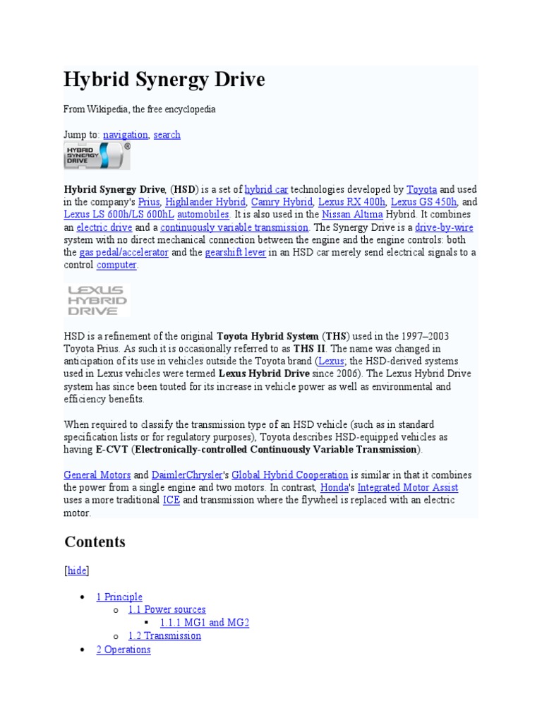 Hybrid Synergy Drive | PDF | Hybrid Electric Vehicle | Fuel Economy In ...