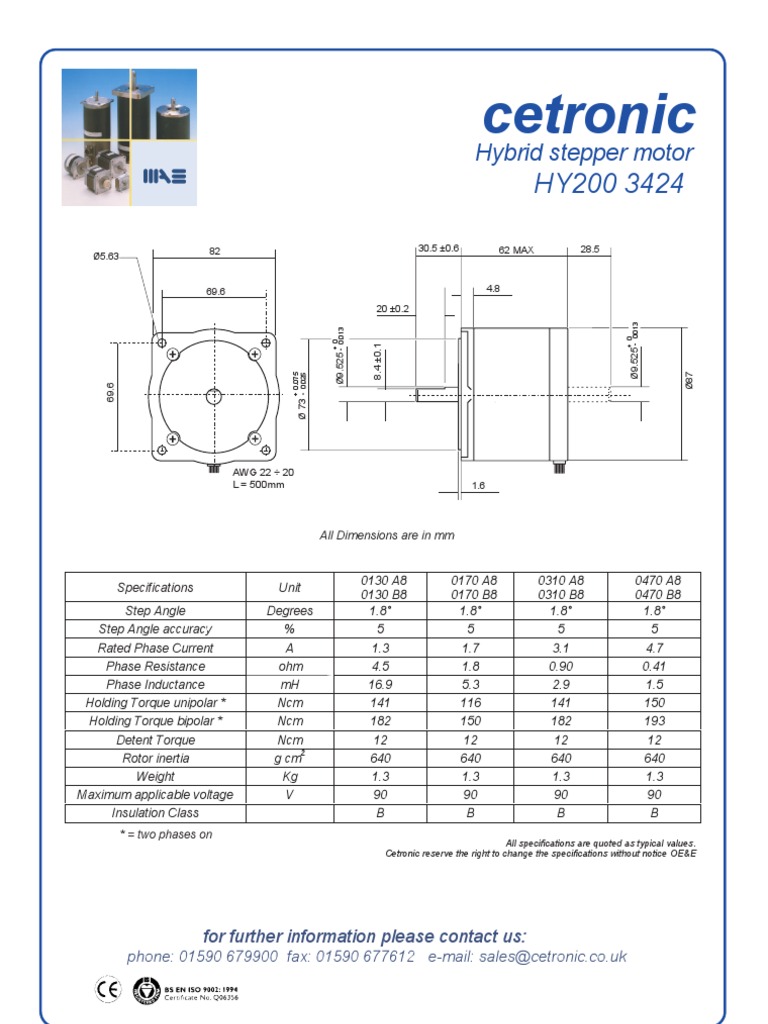 HY200 Stepper Motor Specifications | PDF | Physical Quantities | Force