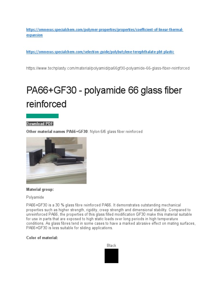 PA66+GF30 - Polyamide 66 Glass Fiber Reinforced: Expansion | PDF ...