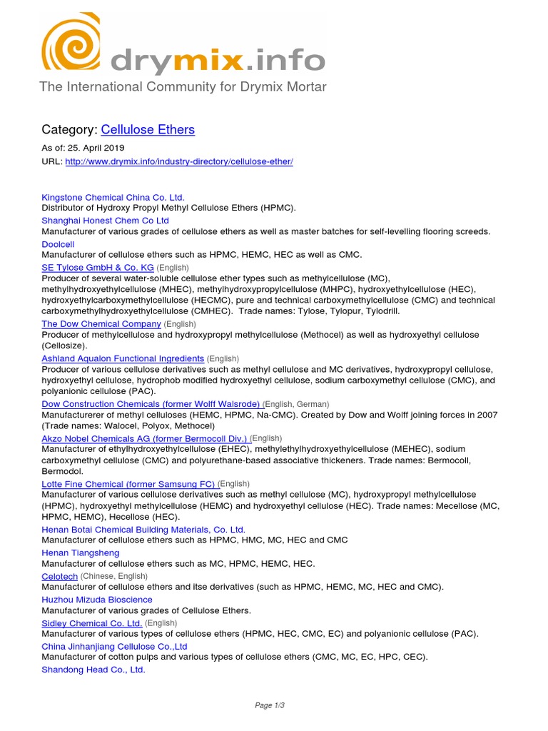 CMHEC Manufacturers | PDF | Polymers | Chemistry
