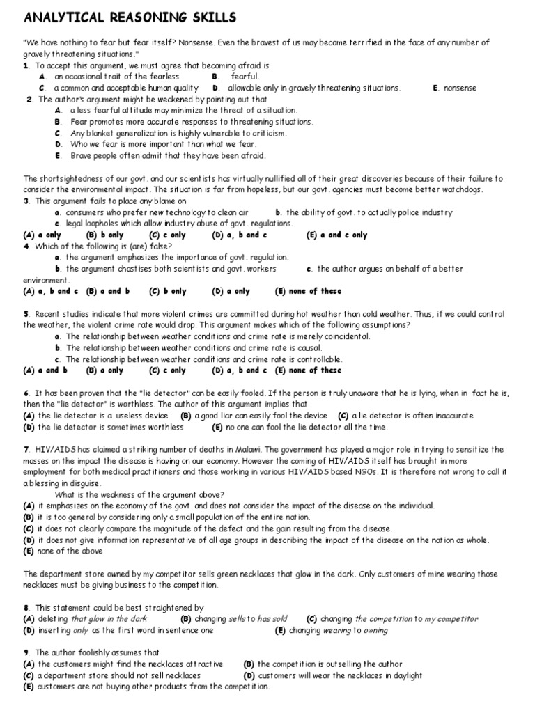 Analytical Reasoning Skills | PDF | Polygraph | Wellness