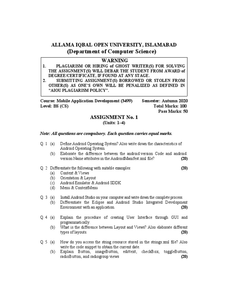 3499 - Mobile Application Development (Autumn 2020) | PDF | Android ...