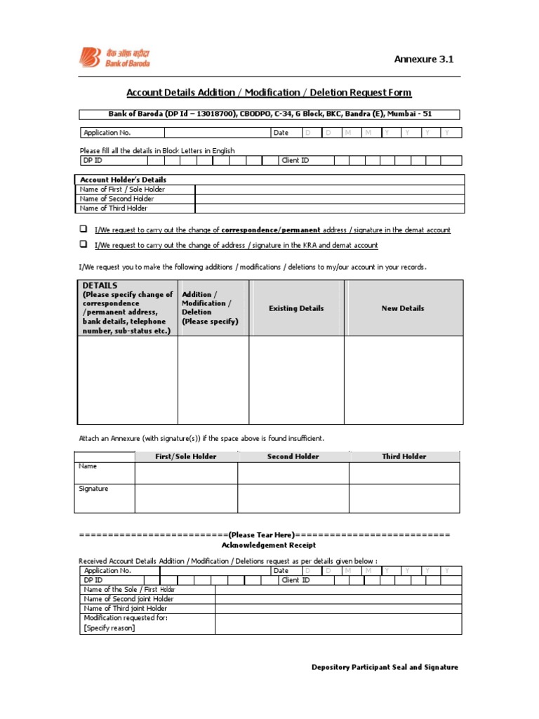 Cdsl Modification Request Form Pdf