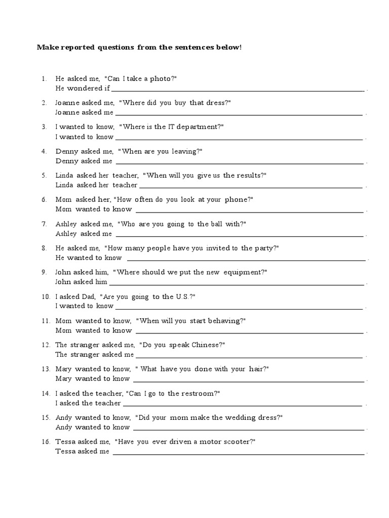 Transforming Direct Questions to Reported | PDF | Language Arts ...
