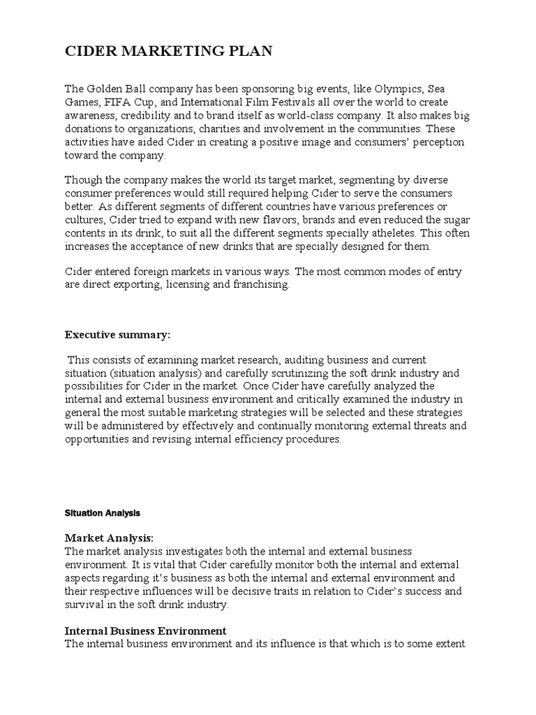 Cider Marketing Plan Executive Summary PDF Marketing Sales