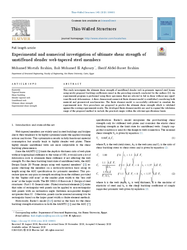 Experimental and Numerical Investigation of Ultimate Shear Strength of ...