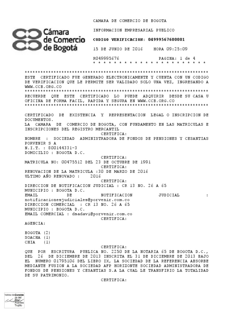 Certificado Camara de Comercio Porvenir | PDF | Pagos | Business