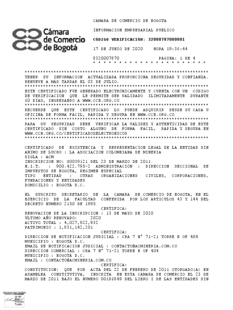 Certificado Camara de Comercio Prodeco | PDF | Presupuesto | Minería
