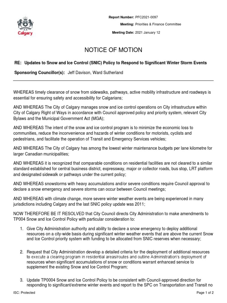 Updates To Snow and Ice Control (SNIC) Policy To Respond To Significant ...