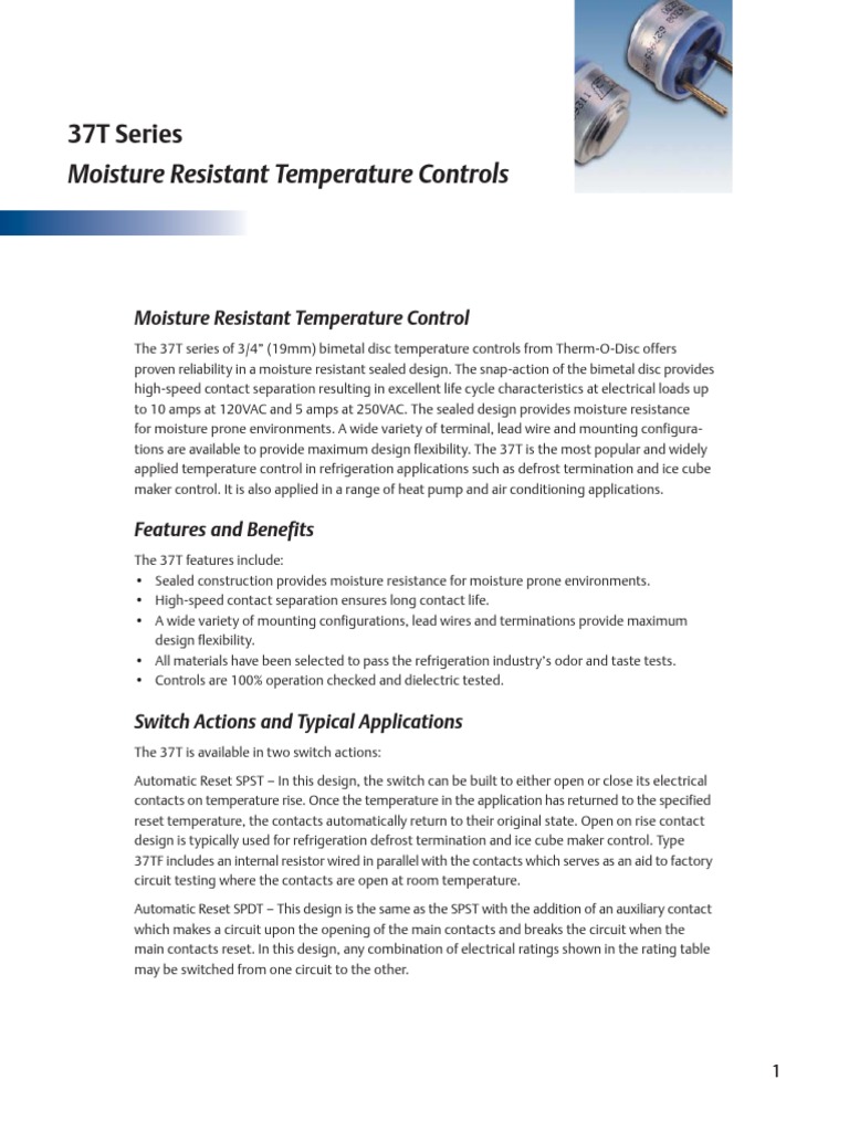 Moisture Resistant Temperature Controls | PDF | Switch | Resistor