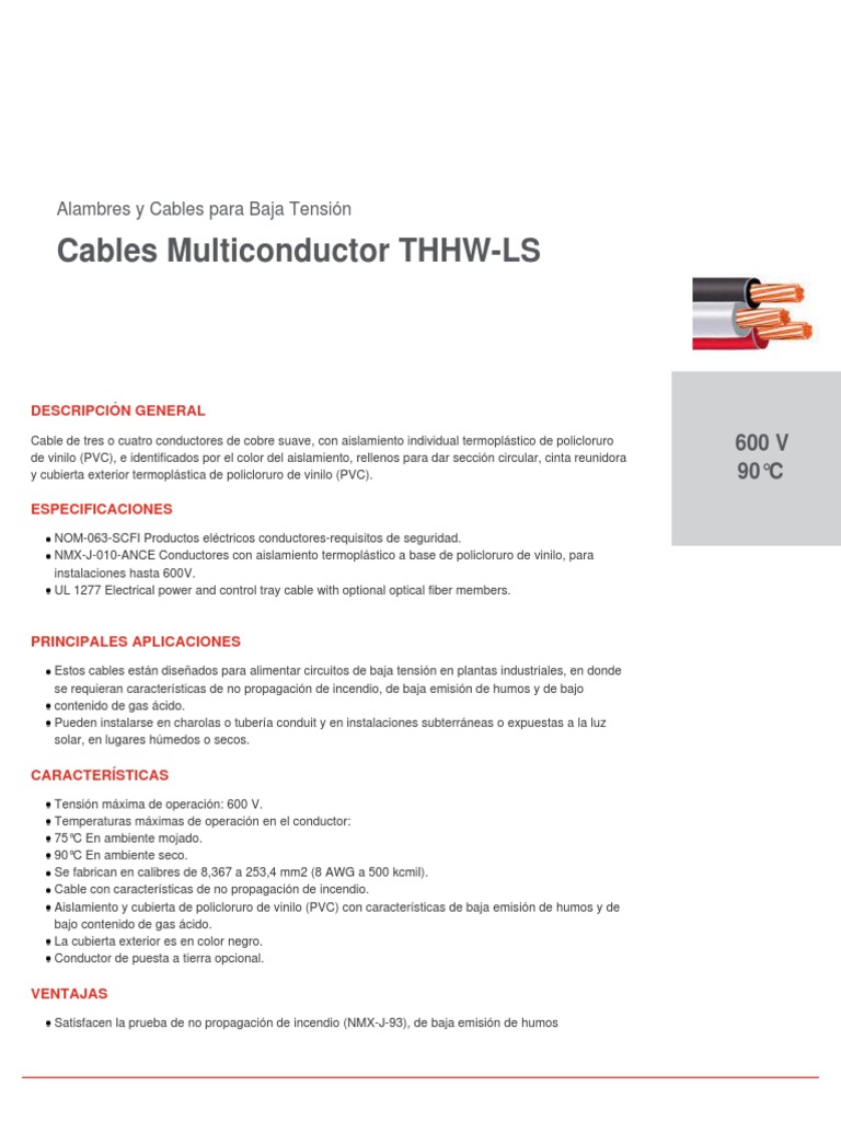 Cables Multiconductor THHW LS PDF Fuerza Ingeniero civil