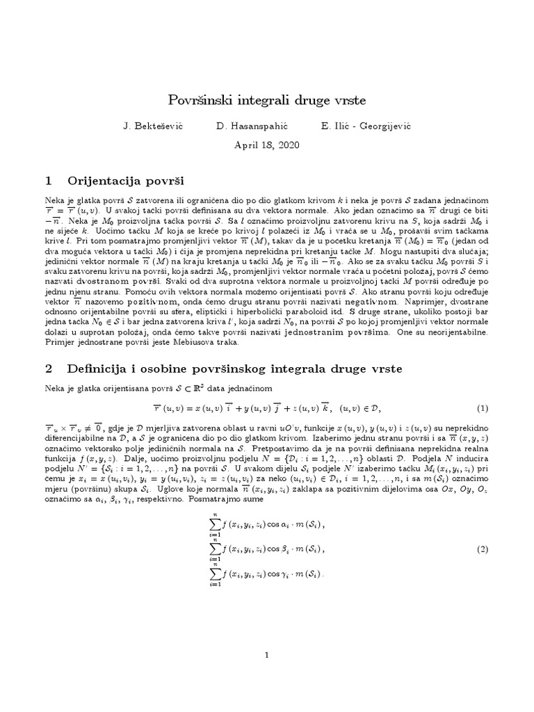 8-Površinski Integral Druge Vrste | PDF