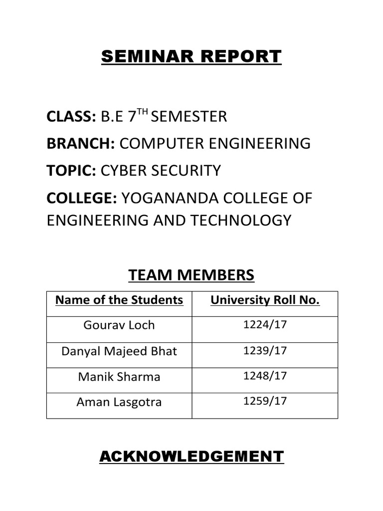 Cyber Security Seminar Report | PDF | Computer Security | Security