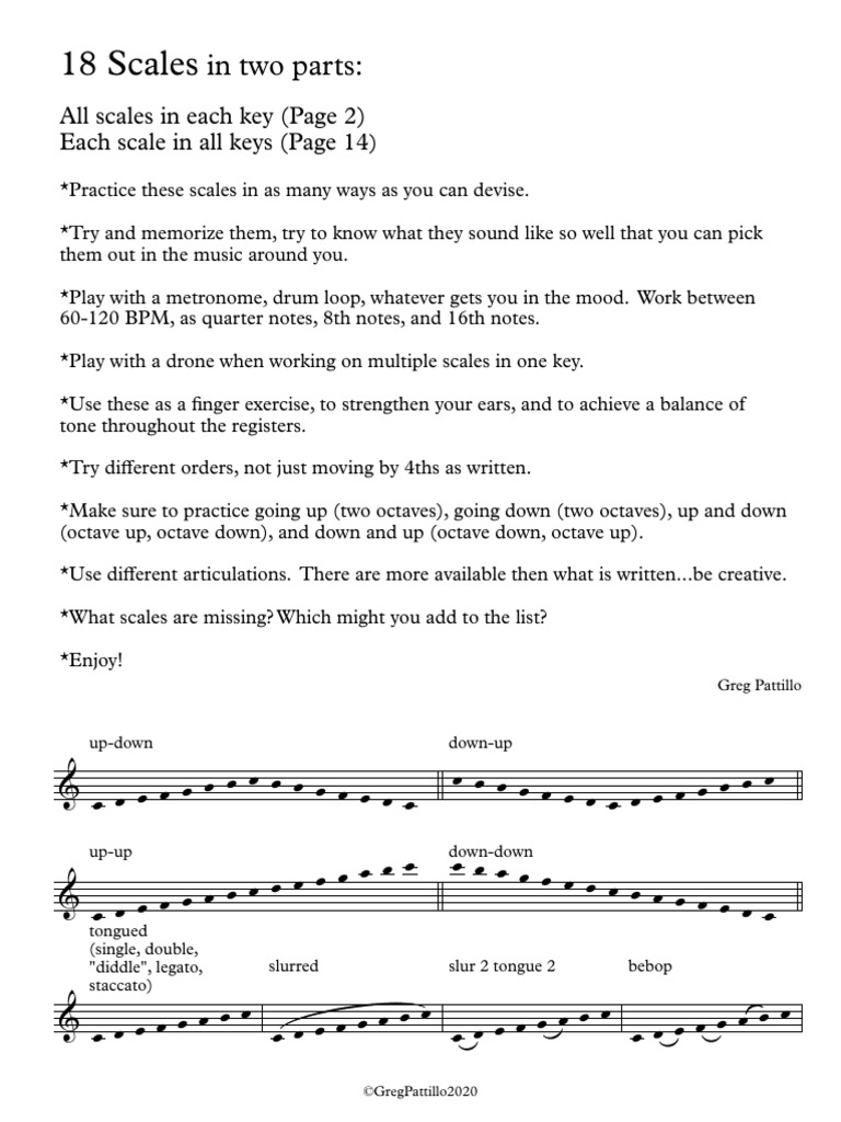 18 Scales in All Keys PDF Minor Scale Pitch (Music)