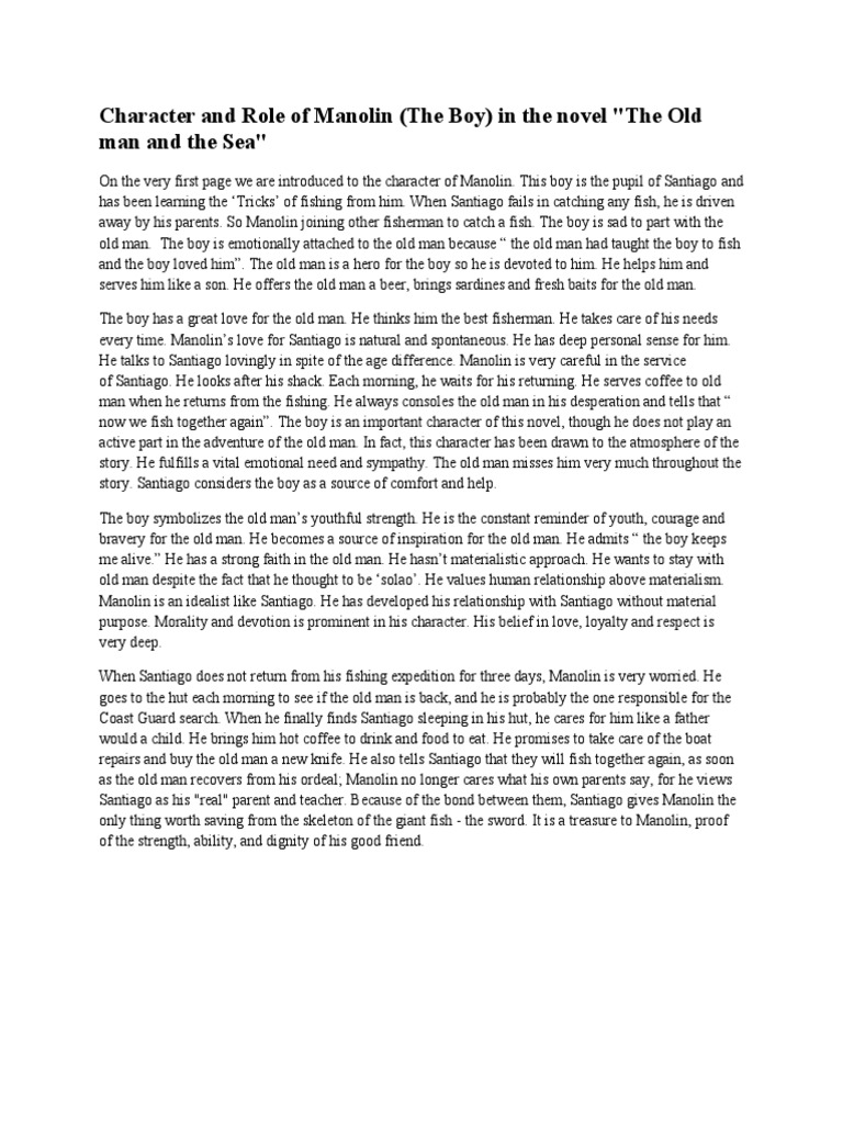 Manolin's Role in The Old Man and the Sea | PDF | Courage