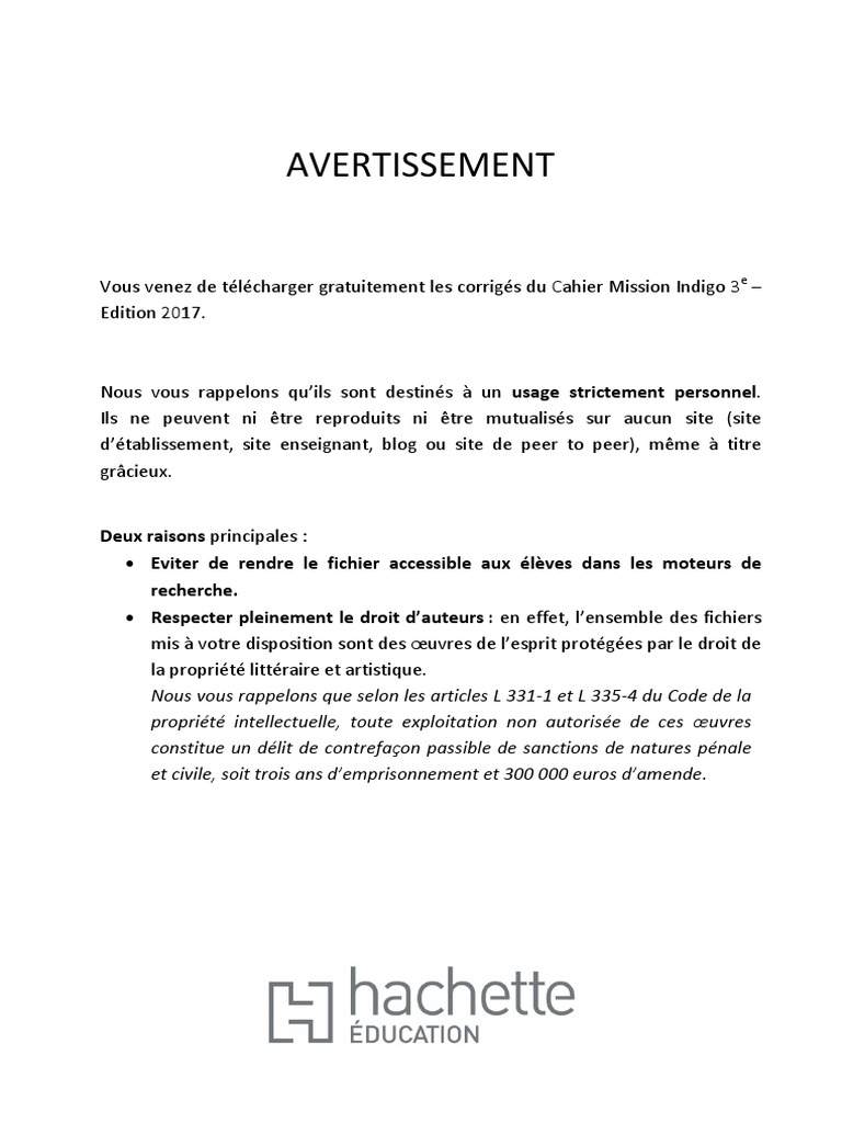 Mission Indigo 3ème Corrigés Pdf Gratuit Corrigé - Cahier de Maths Mission Indigo 3e - Éd. 2017 PDF | PDF | Nombre  premier | Nombre