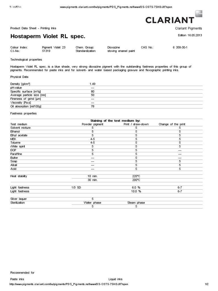 Violet RL SPEC PDF | PDF | Ink | Ethanol