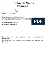 ID PDV: 158010 Fecha: 2021-01-02 Hora: 11:13:19 Documento: 1003037891 Comprobante BM: 20210102111318913497