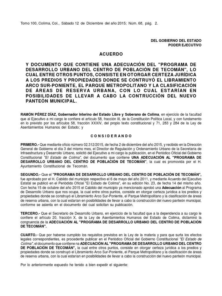 Adecuación al PDU de Tecomán, Colima | PDF | Gobierno local | Planificación