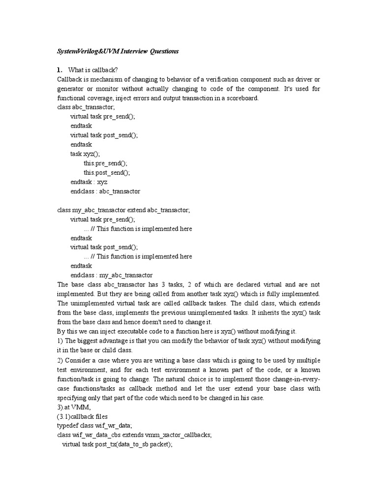 What Is Callback?: Systemverilog&Uvm Interview Questions | PDF | Method ...