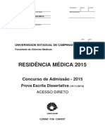 UNICAMP - 2015 - Especialidades de Acesso Direto - Prova Dissertativa