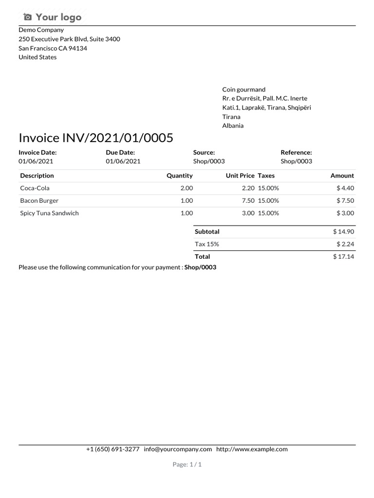 Invoice for Food Order - June 2021 | PDF