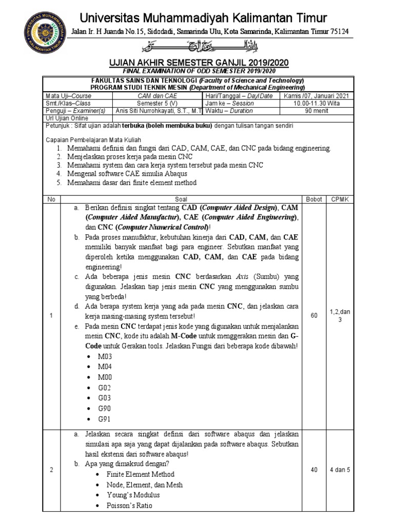 FORMAT LEMBAR SOAL UAS GANJIL CAM Dan CAE | PDF | Komputer