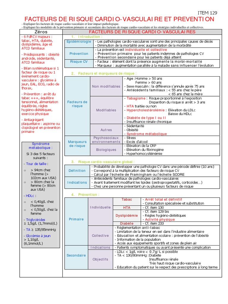 Facteurs de Risque Cardiovasculaire et Prévention | PDF | Prophylaxie ...
