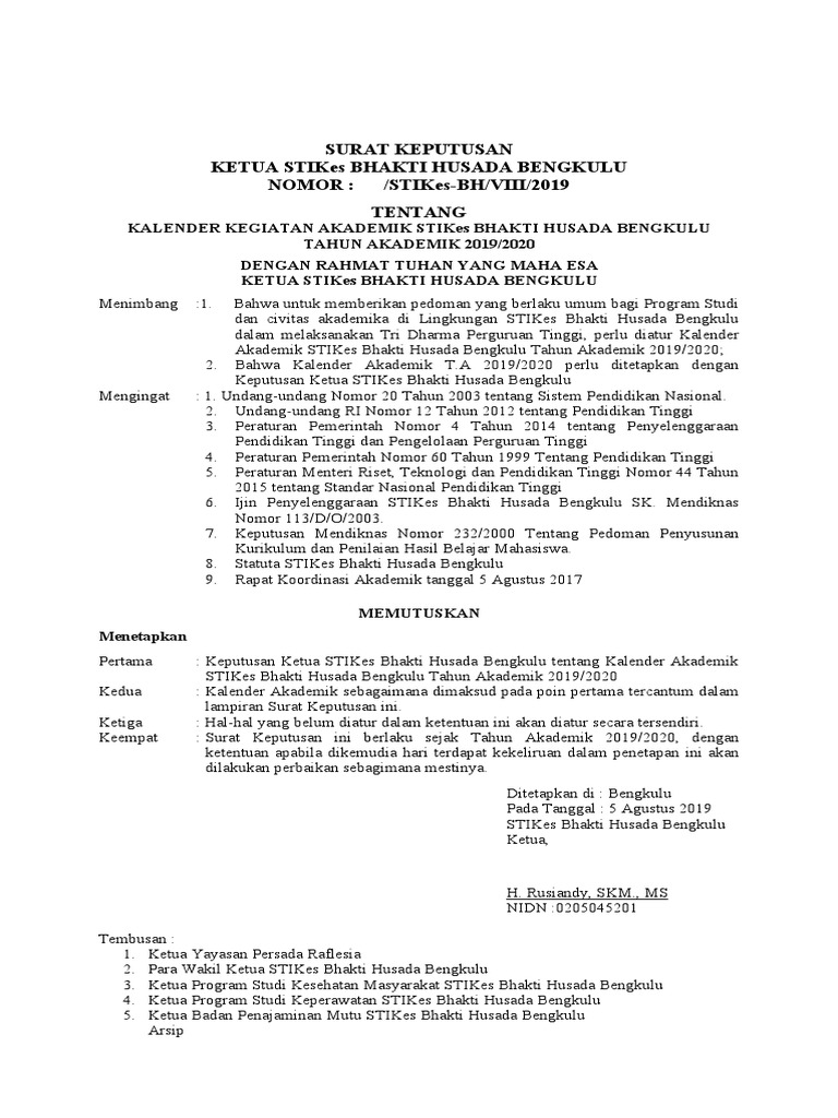 Kalender Akademik STIKes Bhakti Husada Bengkulu 2019/2020 | PDF