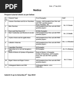 Notice: Prepare Tutorial Sheets As Per Below