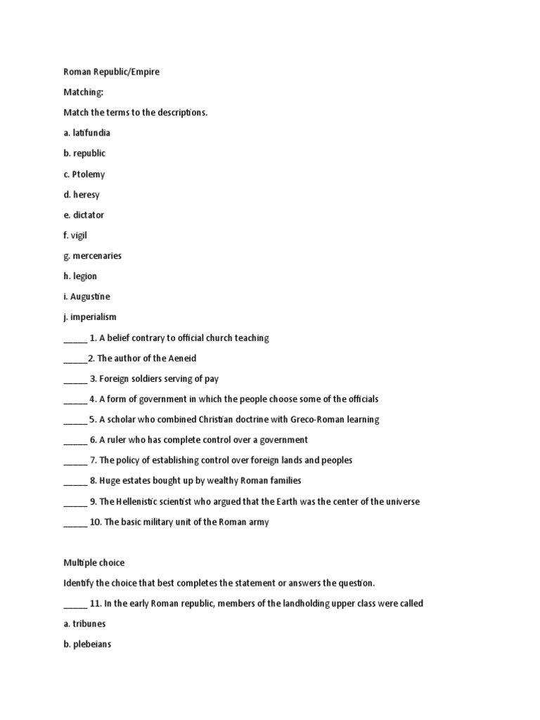 Roman Republic Multiple Choice G 12 First Semester | PDF | Ancient Rome ...