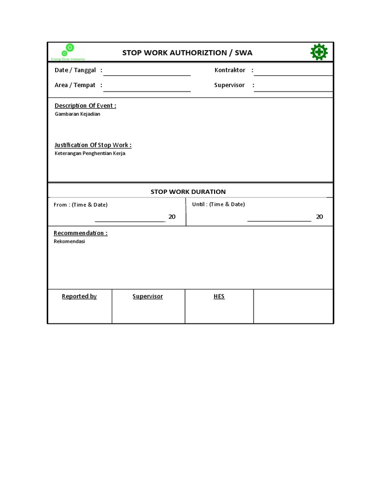 SWA Stop Work Authorization Form | PDF