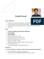Varad Tewari: Career Objectives