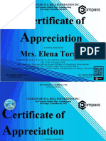 Ertificate of Ppreciation: Mrs. Elena Tormes