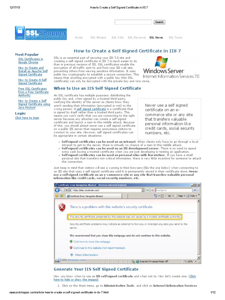 RDS How To Create A Self Signed Certificate in IIS 7 | PDF | Public Key ...