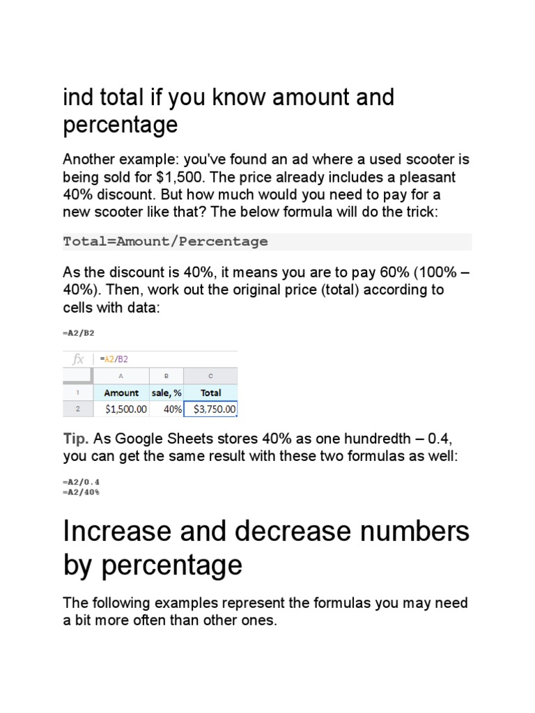 Increase and Decrease Numbers by Percentage Ind Total If You Know