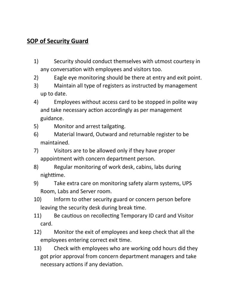 SOP of Security Guard PDF