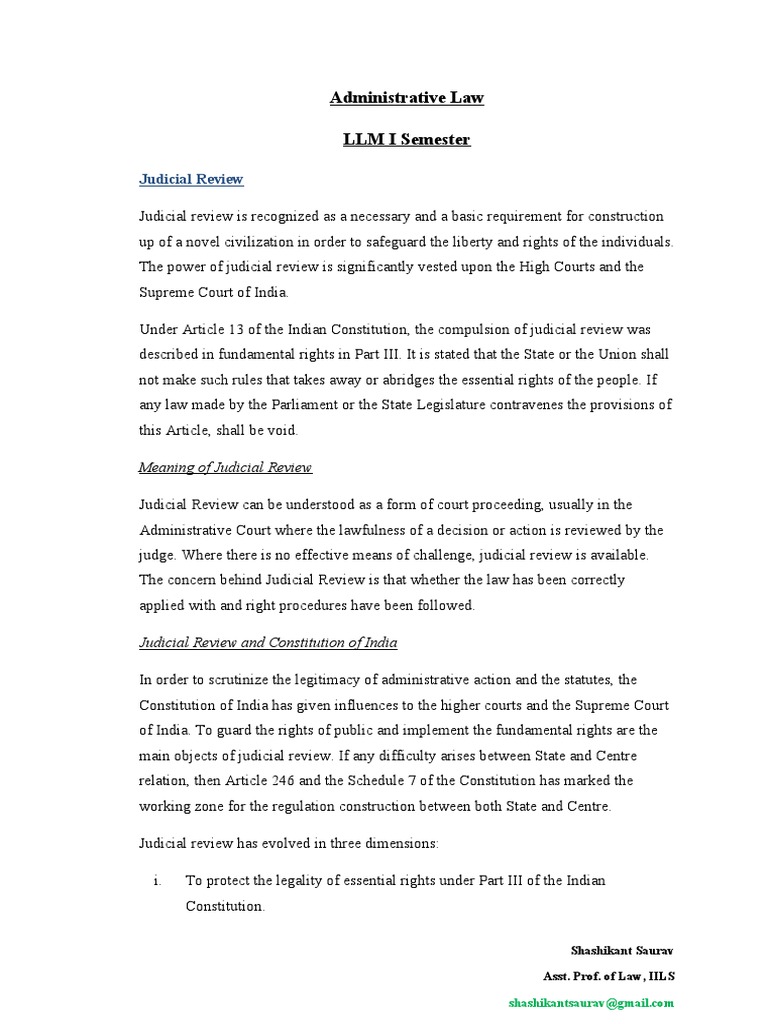 Administrative Law LLM I Semester Judicial Review Download Free PDF